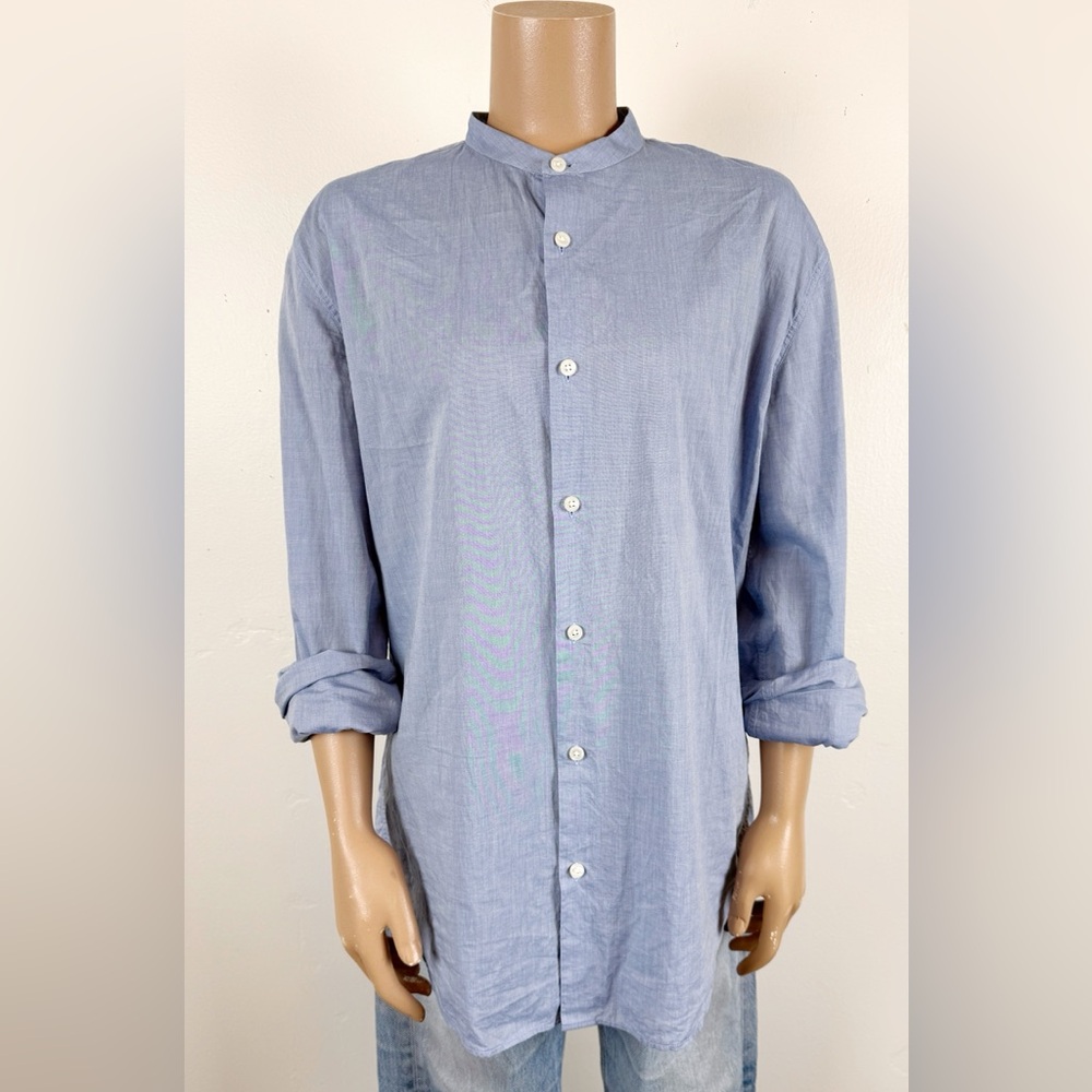 Vince cotton blue collarless men’s shirt or unisex